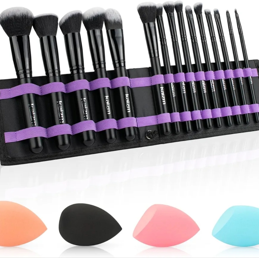 Makeup Brushes with a Foldable Case, Makeup Kit 15PCS, Make up Brushes Set Black
